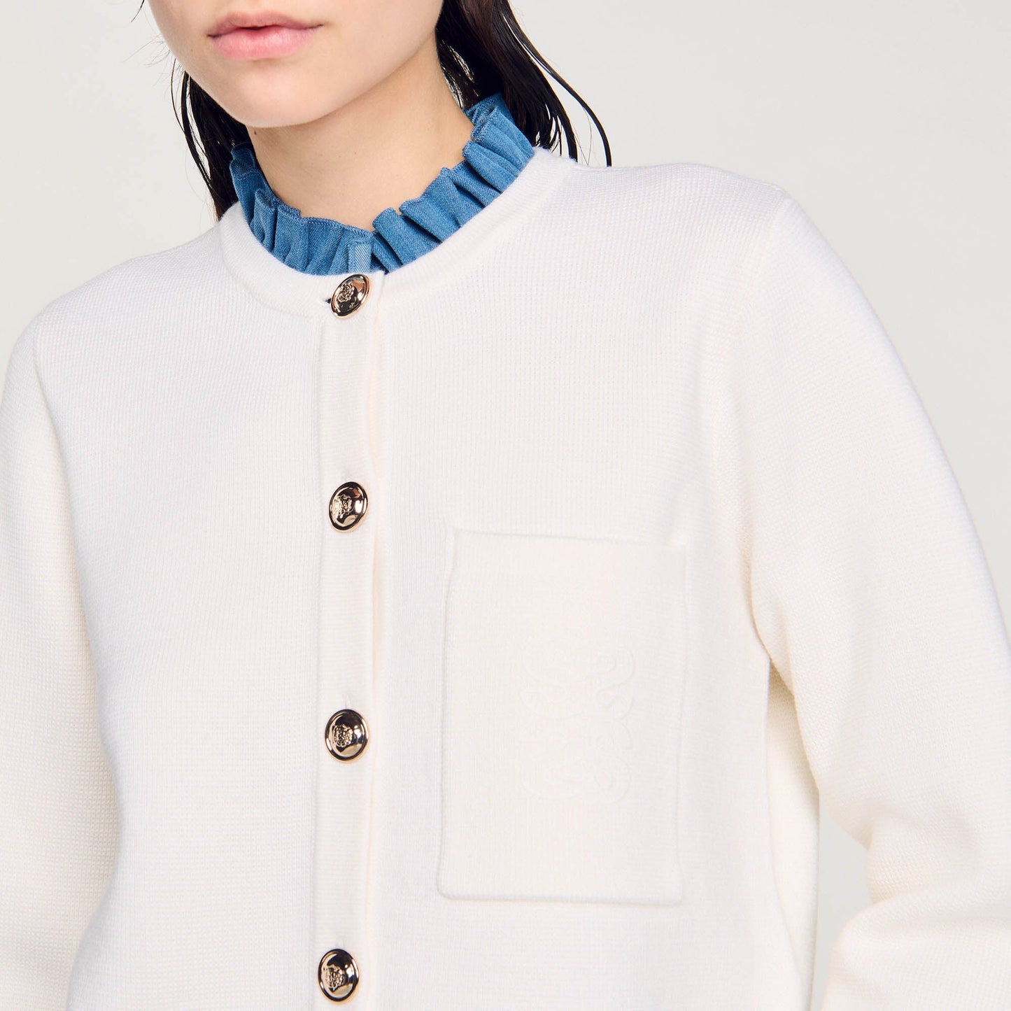 High-Neck Cardigan Ecru