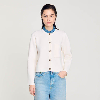 High-Neck Cardigan Ecru