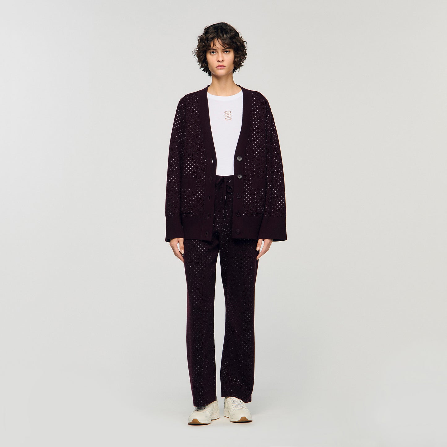 Vaddy Long Rhinestone Cardigan Purple