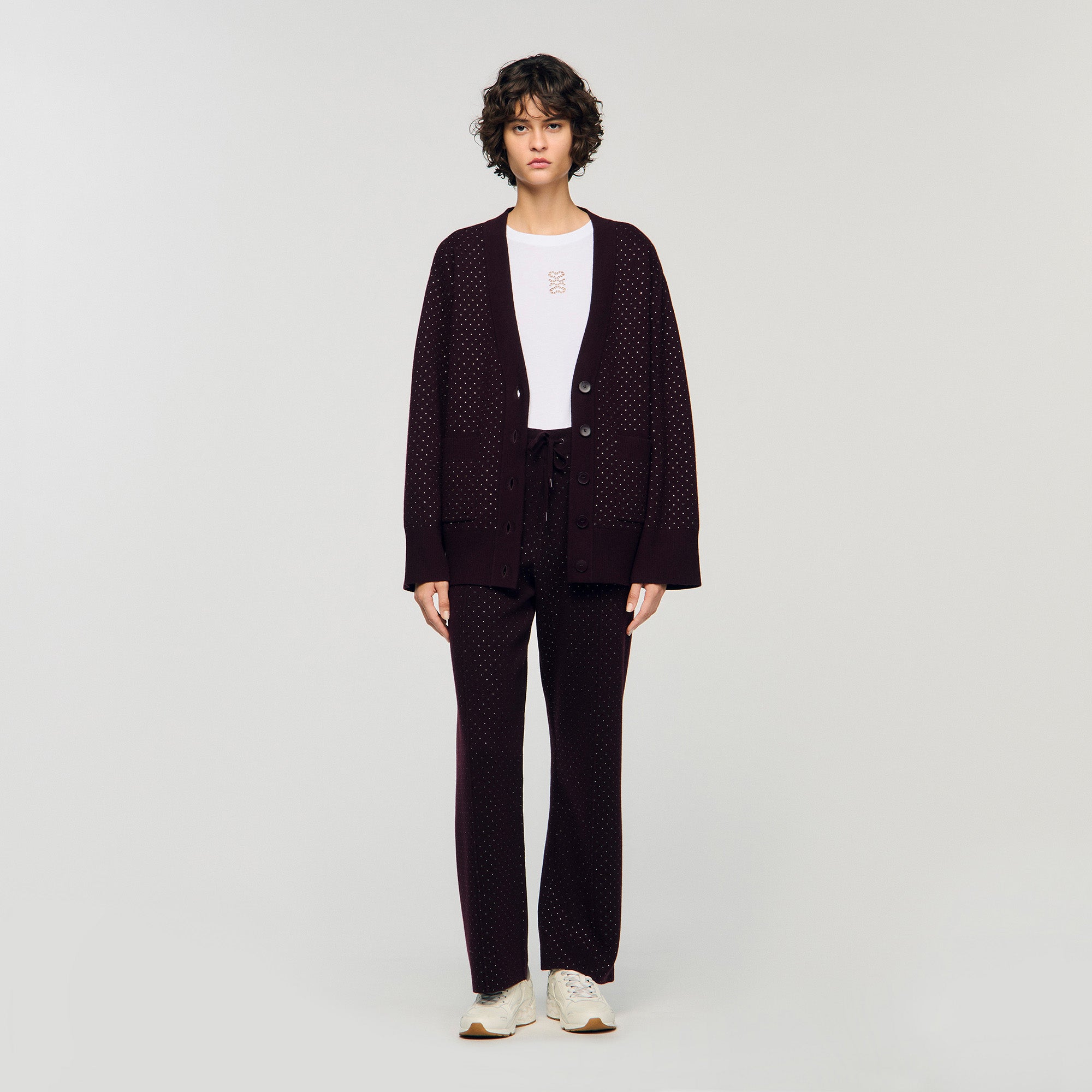 Vaddy Long Rhinestone Cardigan Purple
