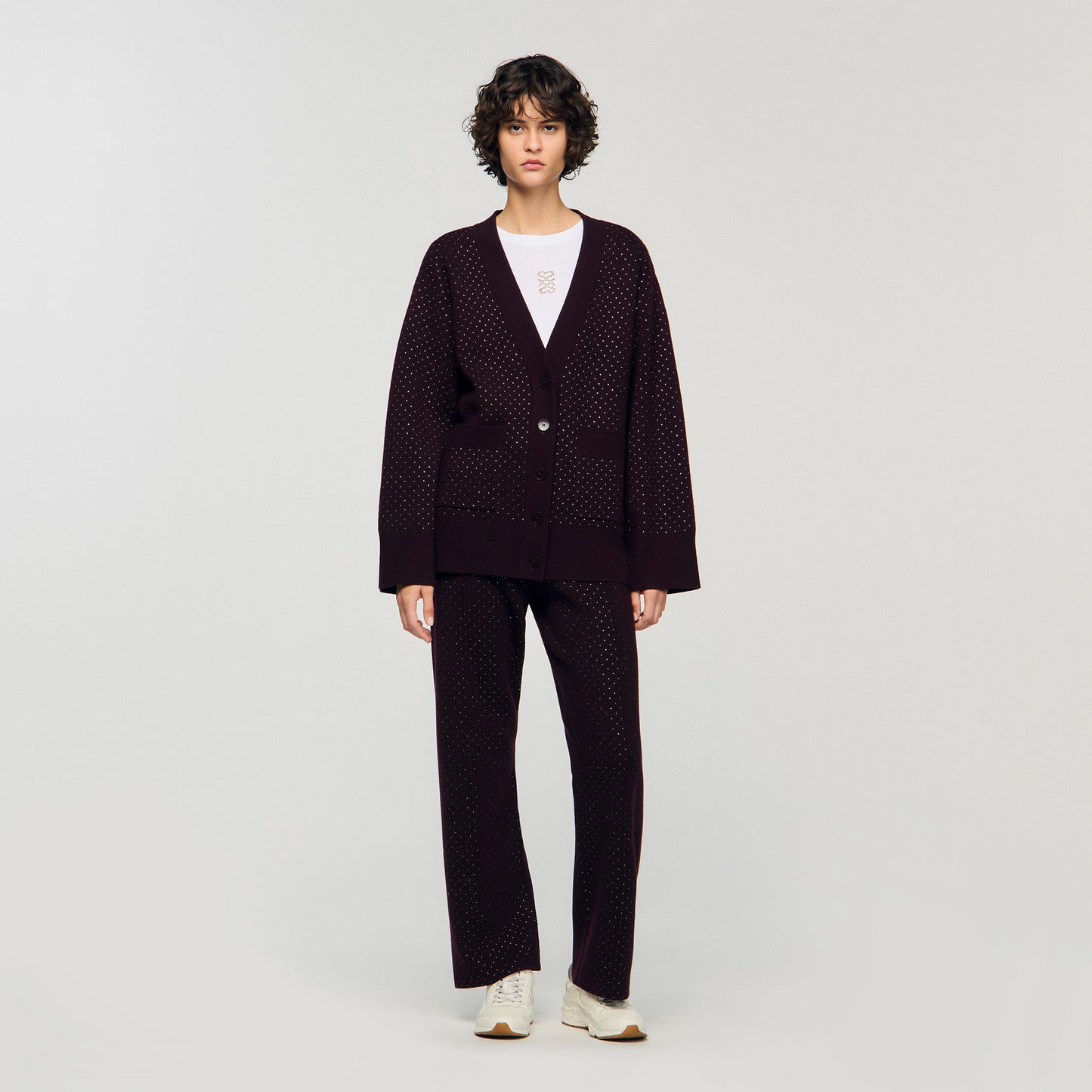 Vaddy Long Rhinestone Cardigan Purple