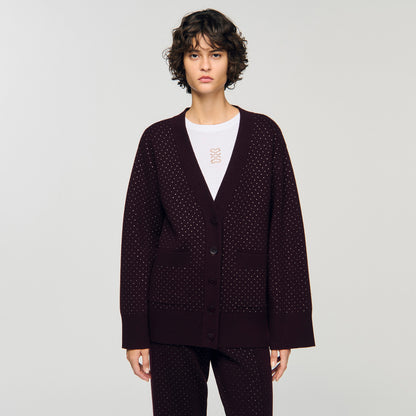 Vaddy Long Rhinestone Cardigan Purple