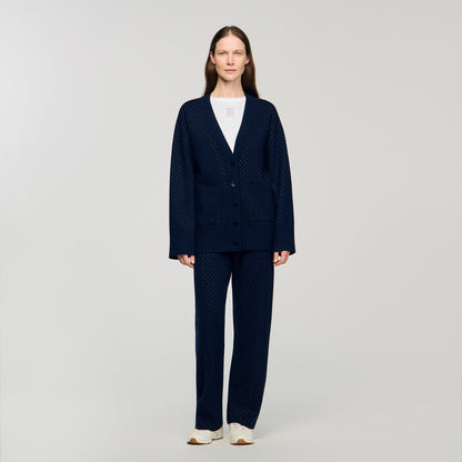 Vaddy Long Rhinestone Cardigan Navy Blue