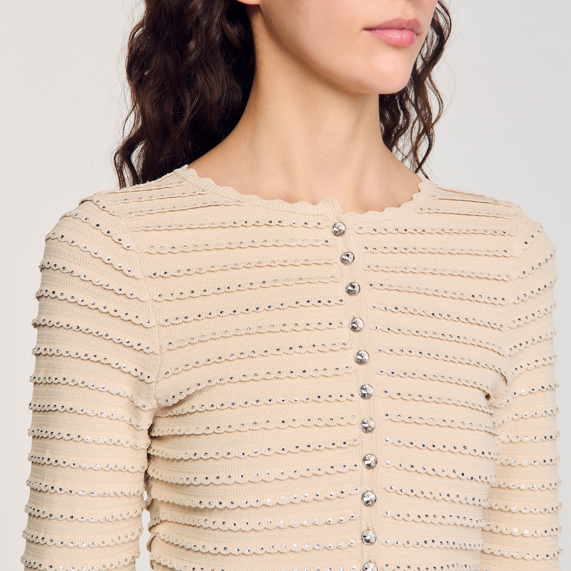 Studded Cardigan Beige