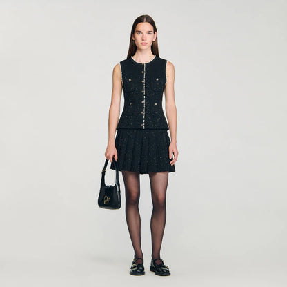 Henria Decorative Tweed Waistcoat Black