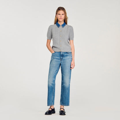 Mado Cardigan With Denim Collar Grey