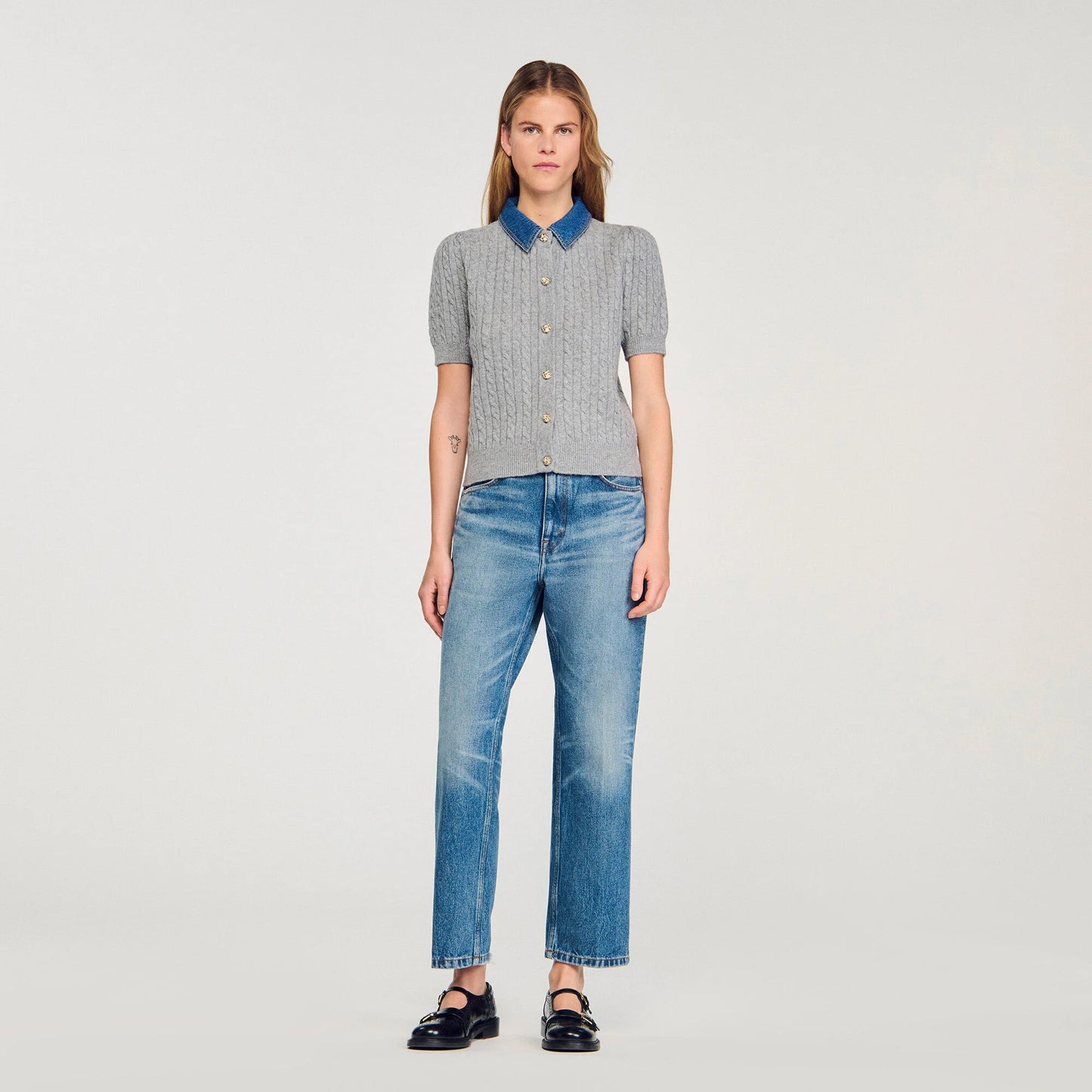 Mado Cardigan With Denim Collar Grey