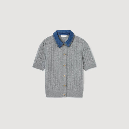Mado Cardigan With Denim Collar Grey