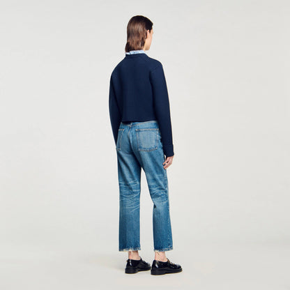 Meunie Cardigan With Ruffle Collar Navy Blue