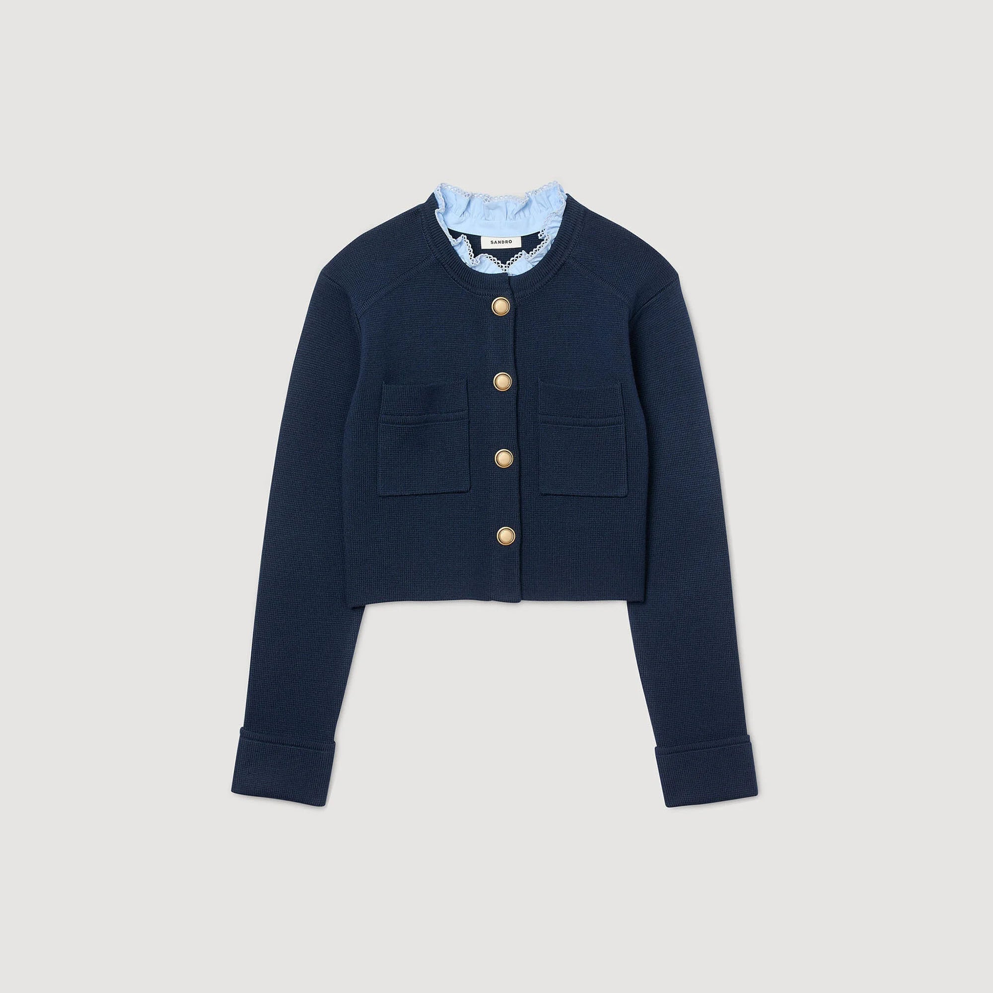 Meunie Cardigan With Ruffle Collar Navy Blue