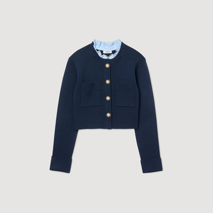 Meunie Cardigan With Ruffle Collar Navy Blue