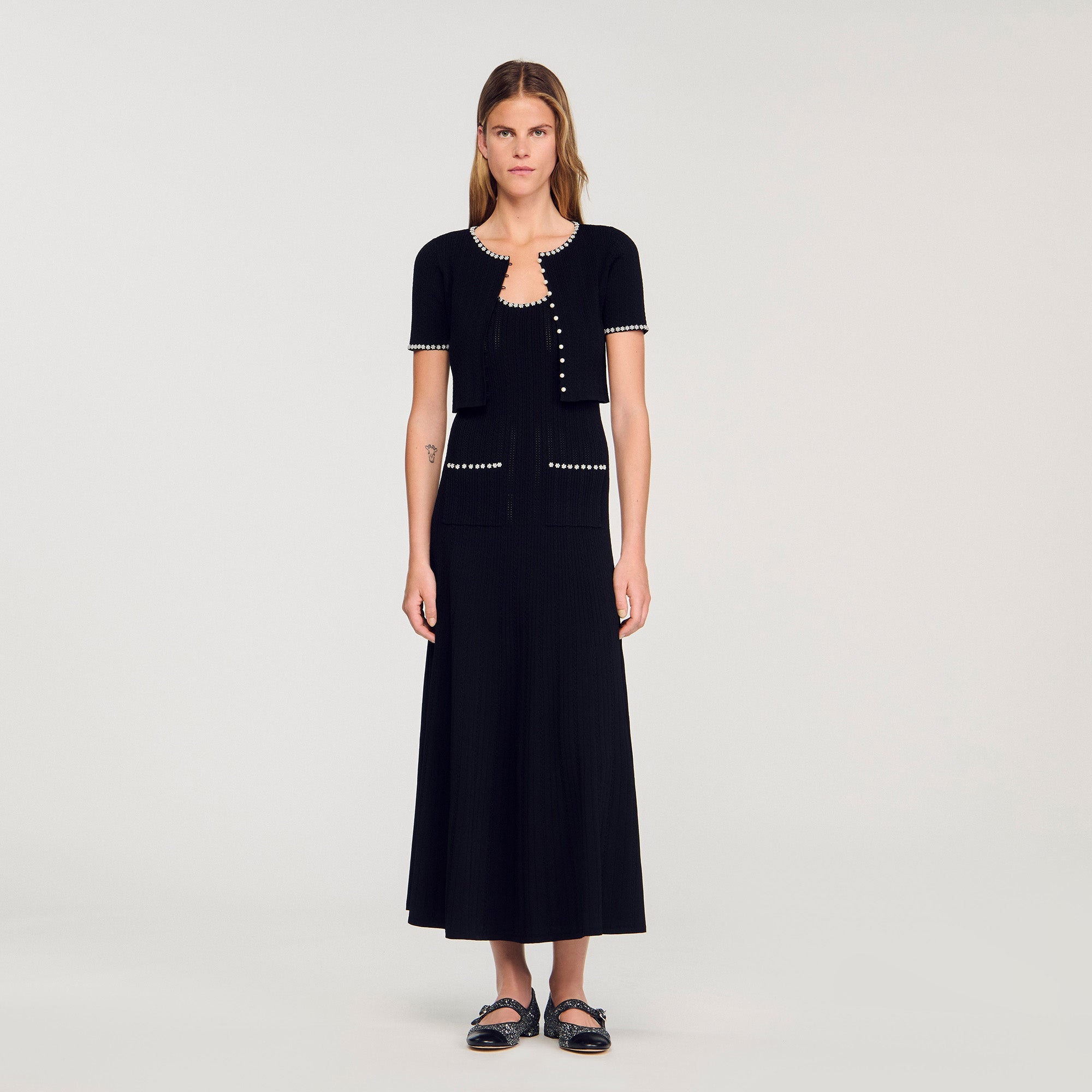 Manuel Cropped Beaded Cardigan Black