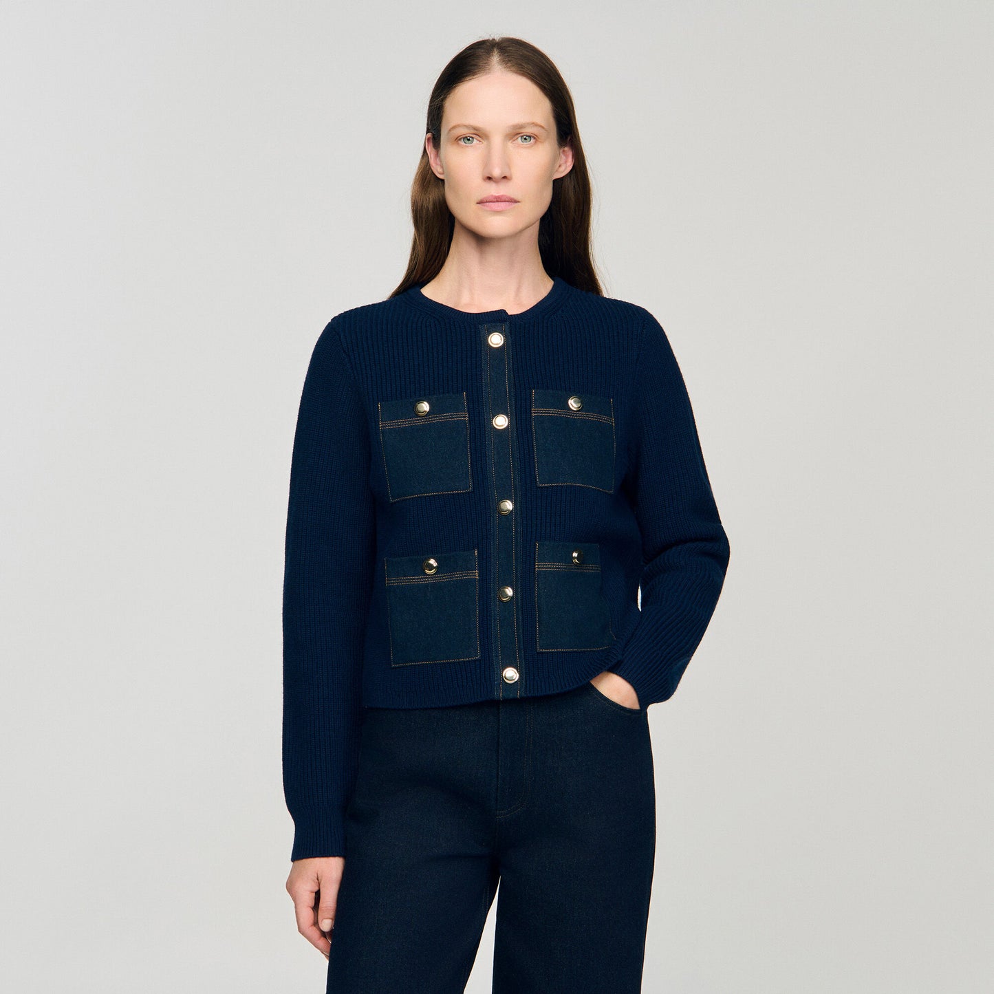 Alexandre Cardigan With Denim Details Navy Blue