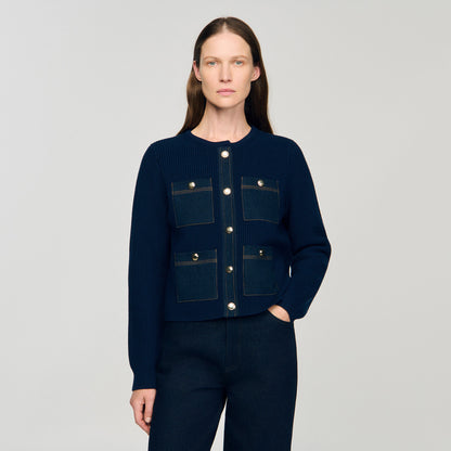 Alexandre Cardigan With Denim Details Navy Blue