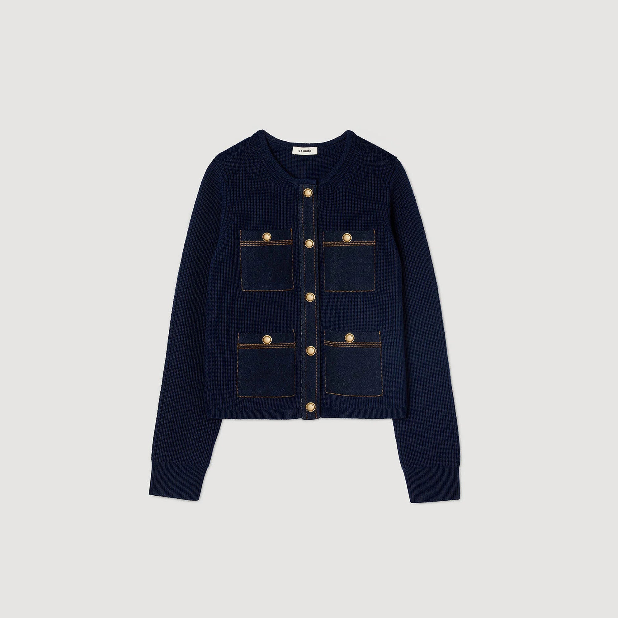 Alexandre Cardigan With Denim Details Navy Blue