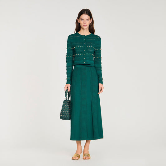 Laneo Pearl Textured Knit Cardigan Dark Green