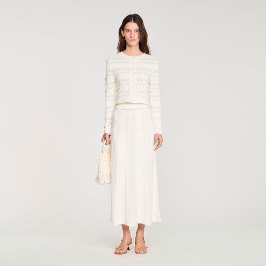 Laneo Pearl Textured Knit Cardigan Cream