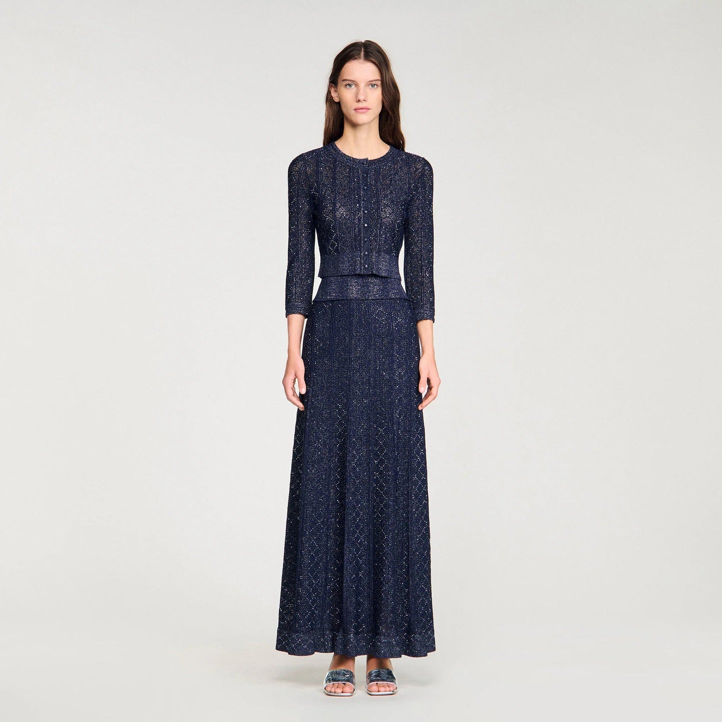 كارديغان قصيرة محبوكة باللون الأزرق الداكن