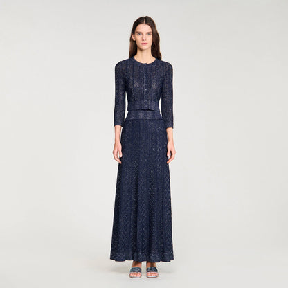 كارديغان قصيرة محبوكة باللون الأزرق الداكن