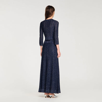 كارديغان قصيرة محبوكة باللون الأزرق الداكن