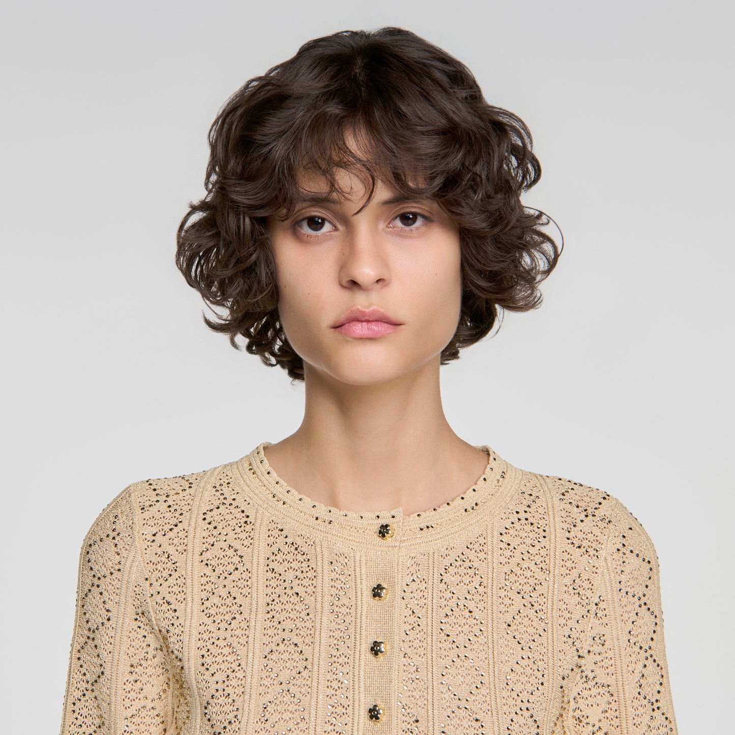 Lisane Cropped rhinestone knit cardigan Vanilla