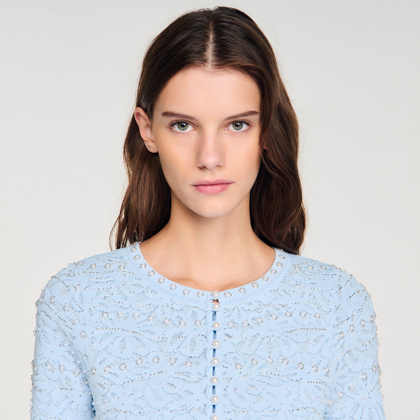 Leva Cropped Pearled Cardigan Sky Blue