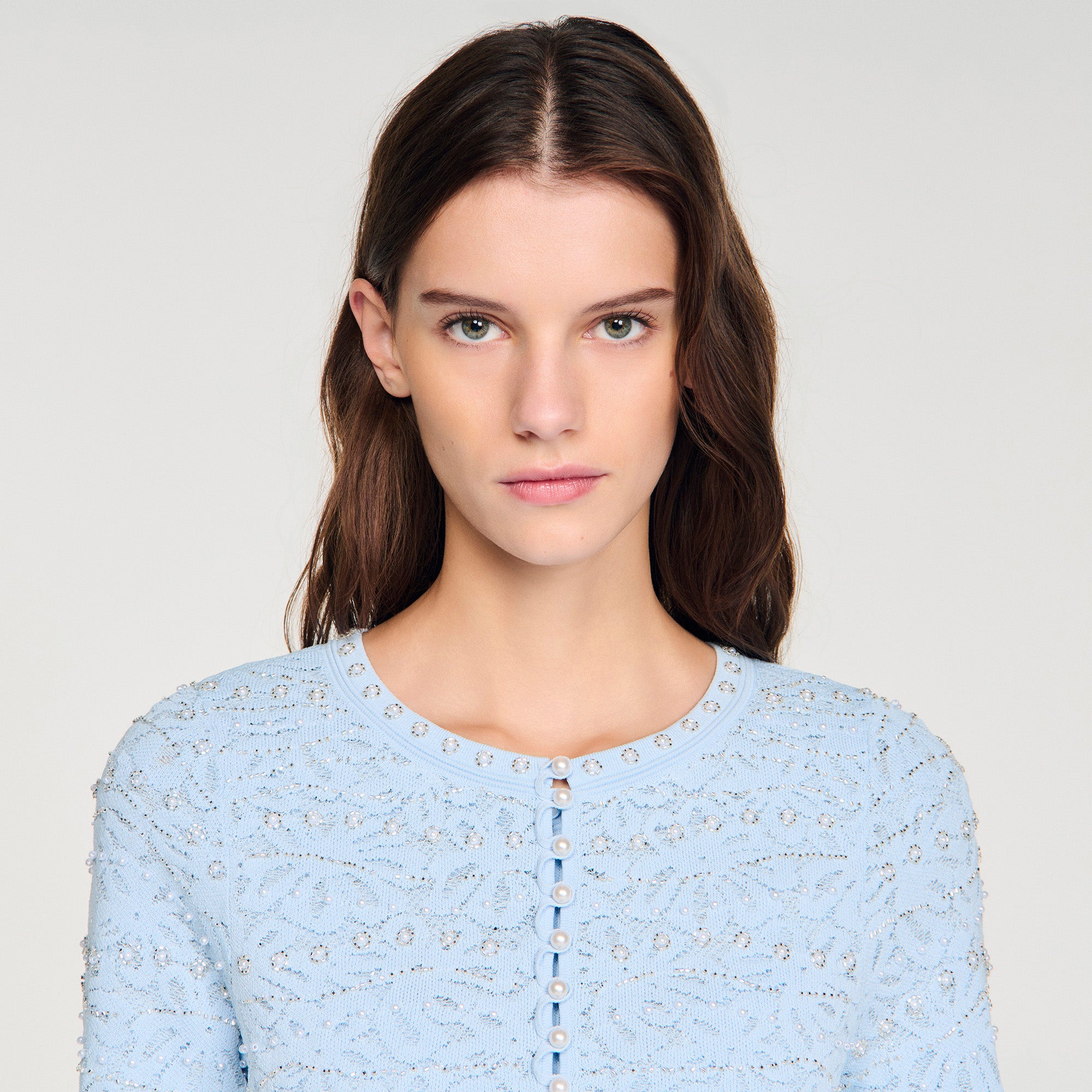 Leva Cropped Pearled Cardigan Sky Blue