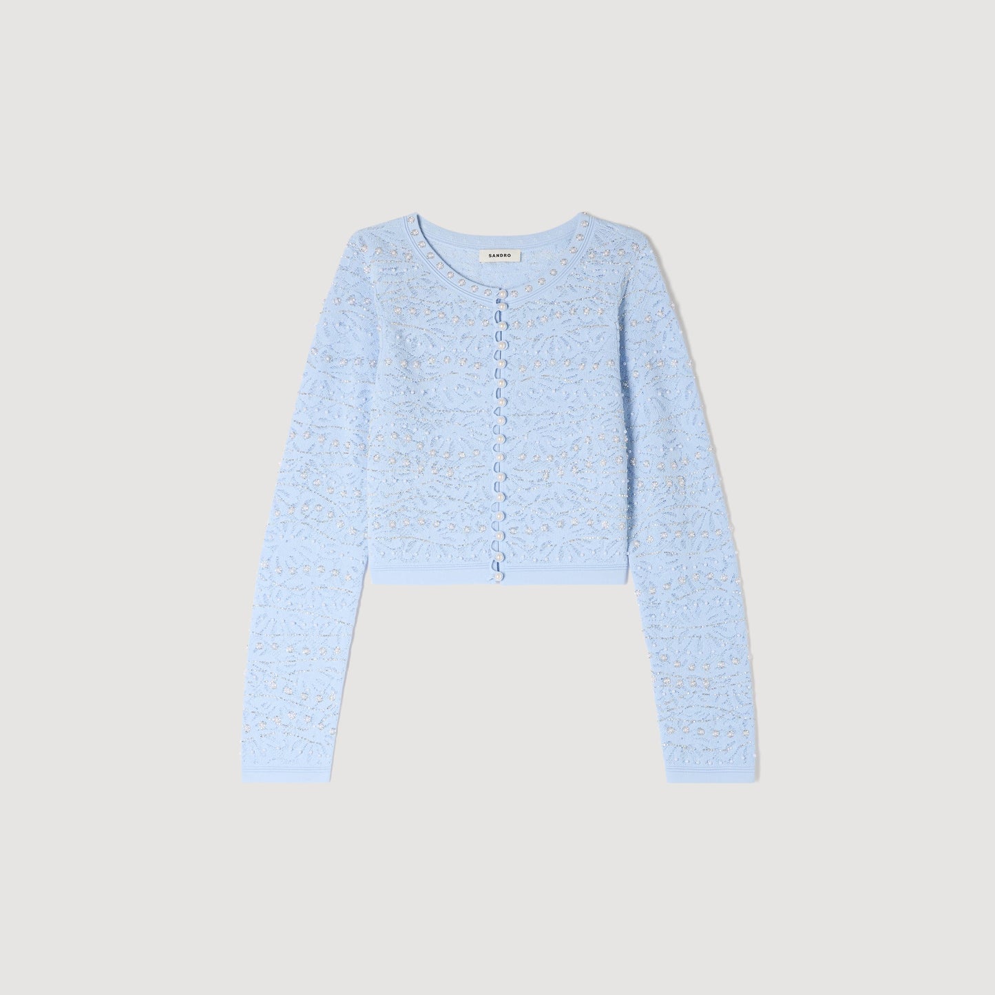 Leva Cropped Pearled Cardigan Sky Blue