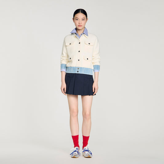 Madeen Cardigan With Denim Details Ecru