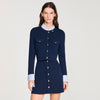 Claudie Cropped Rib Knit Cardigan Navy Blue