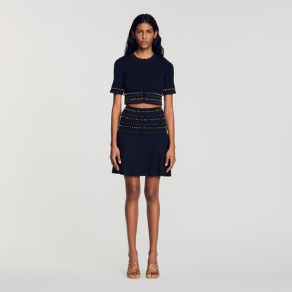 Oria Cropped cardigan with tassels Black