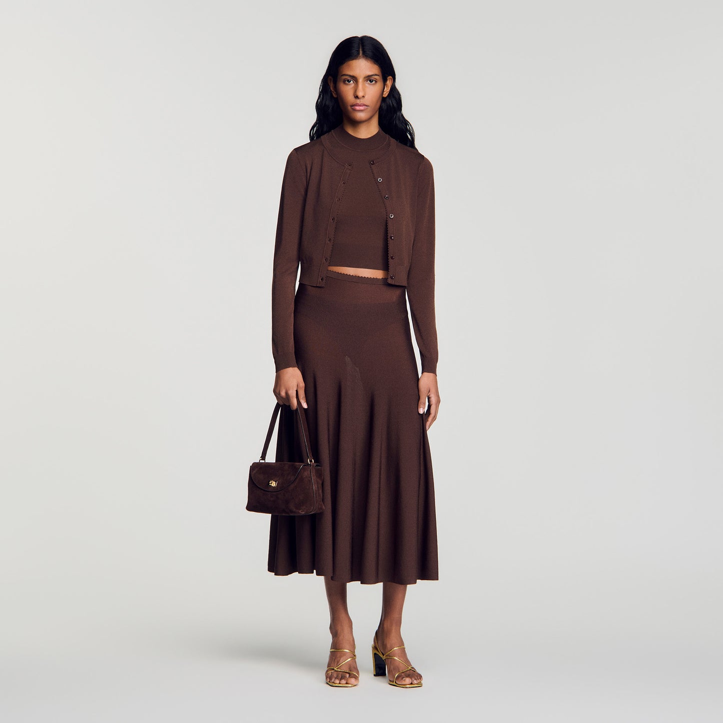 Giovanni Sheer knit cardigan Brown