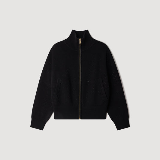 Lunaire Standing Collar Strass Cardigan Black