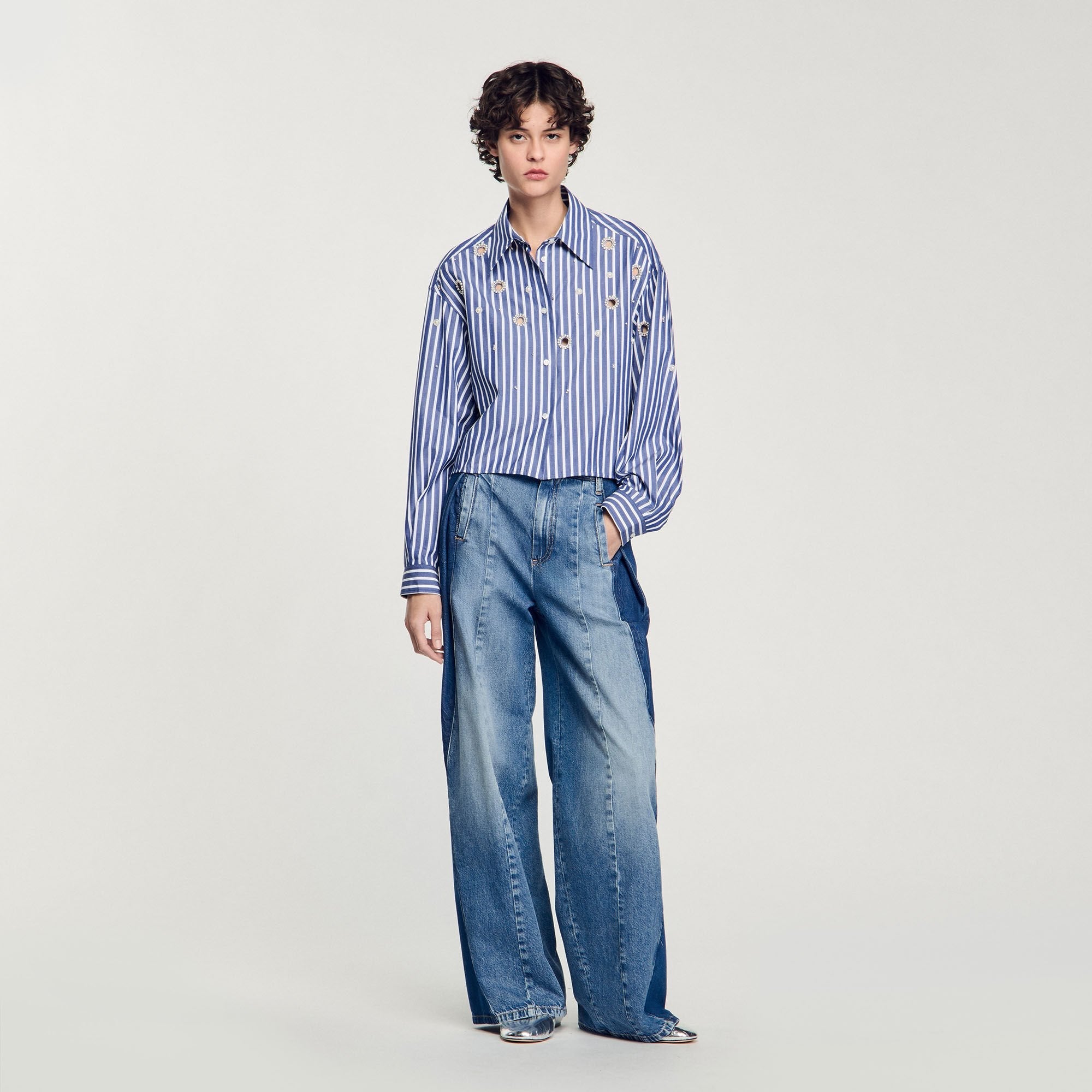 Beaded Striped Shirt Blue