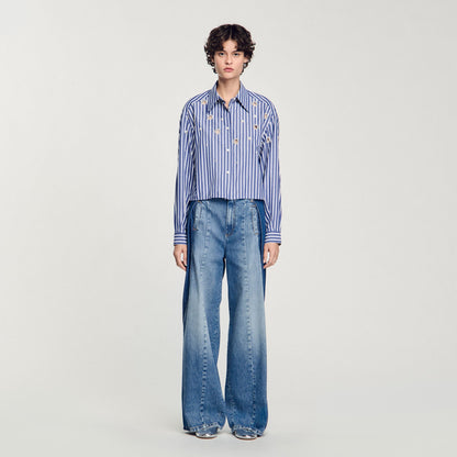 Beaded Striped Shirt Blue