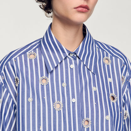 Beaded Striped Shirt Blue