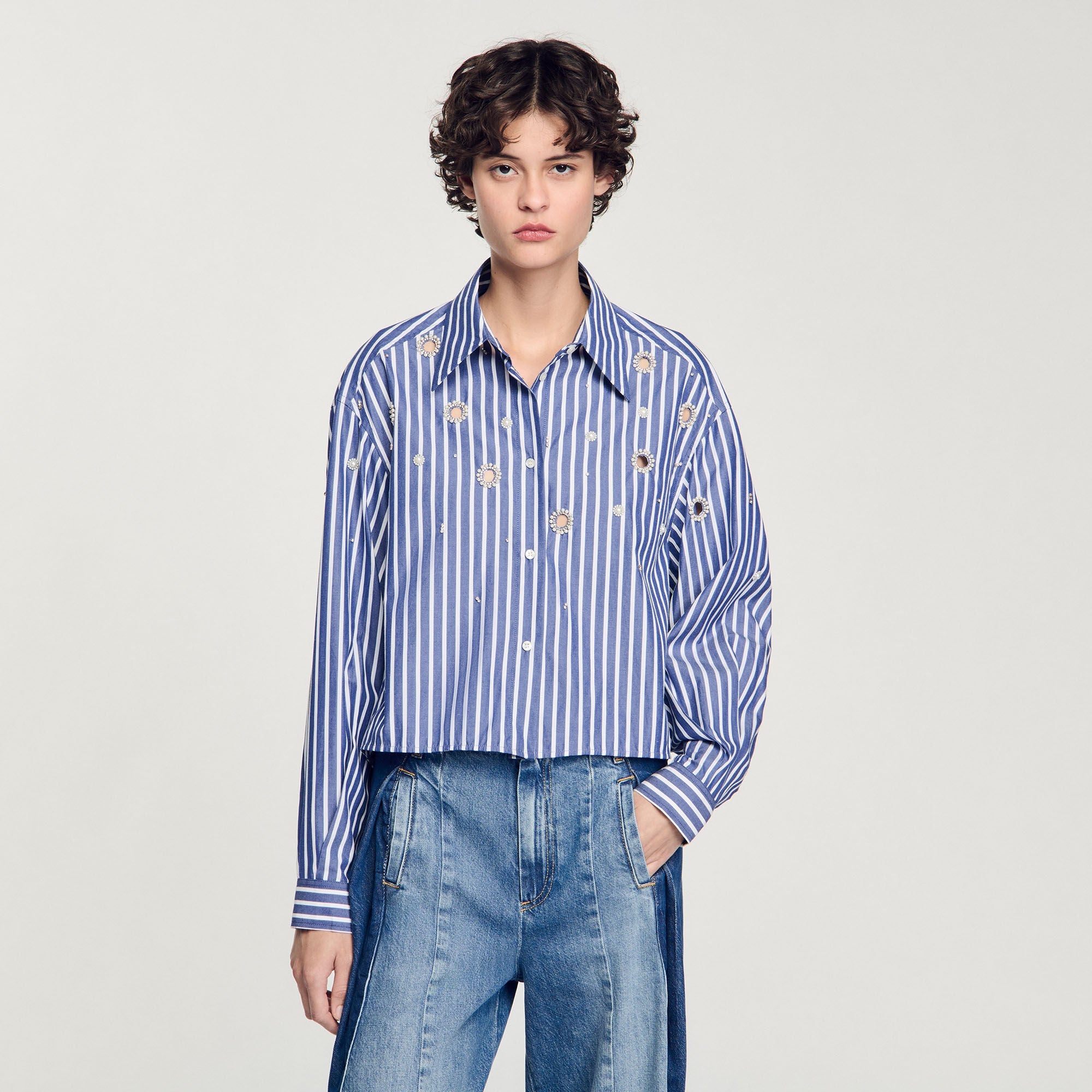 Beaded Striped Shirt Blue