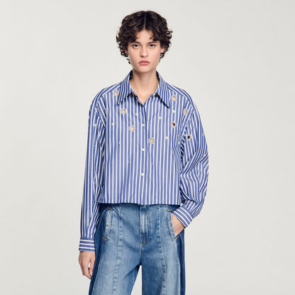 Beaded Striped Shirt Blue