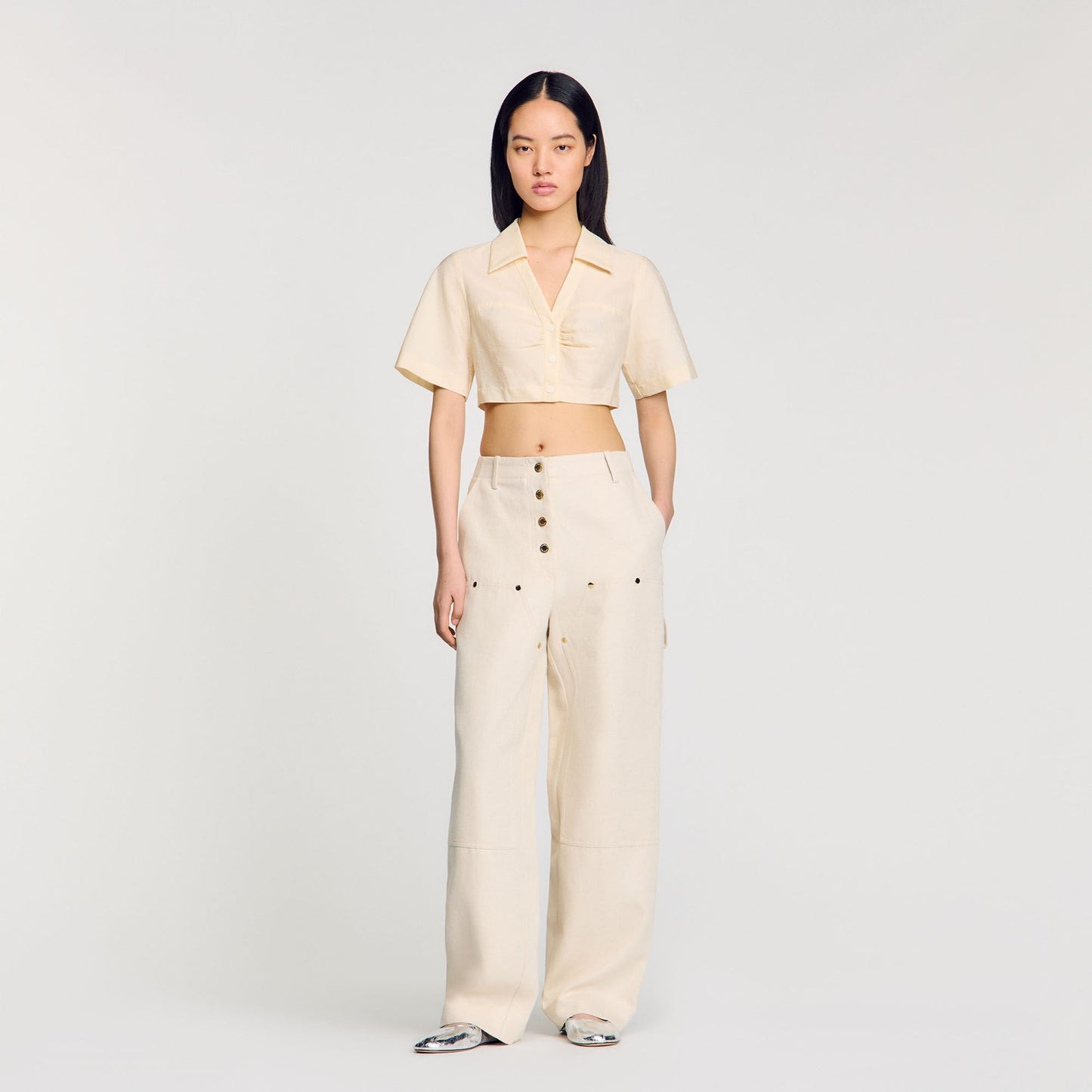 Cropped Gathered Shirt Ecru
