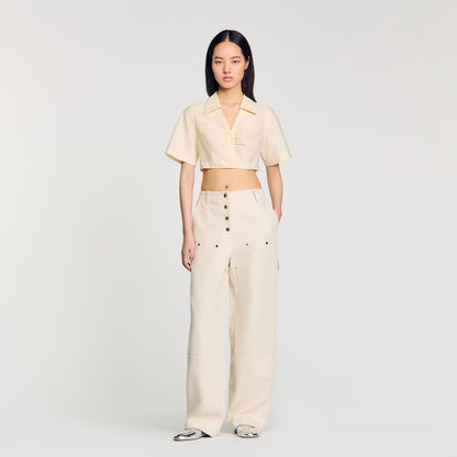 Cropped Gathered Shirt Ecru
