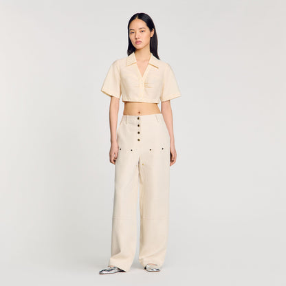 Cropped Gathered Shirt Ecru