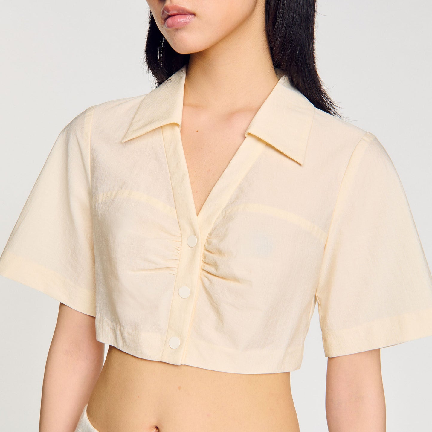 Cropped Gathered Shirt Ecru