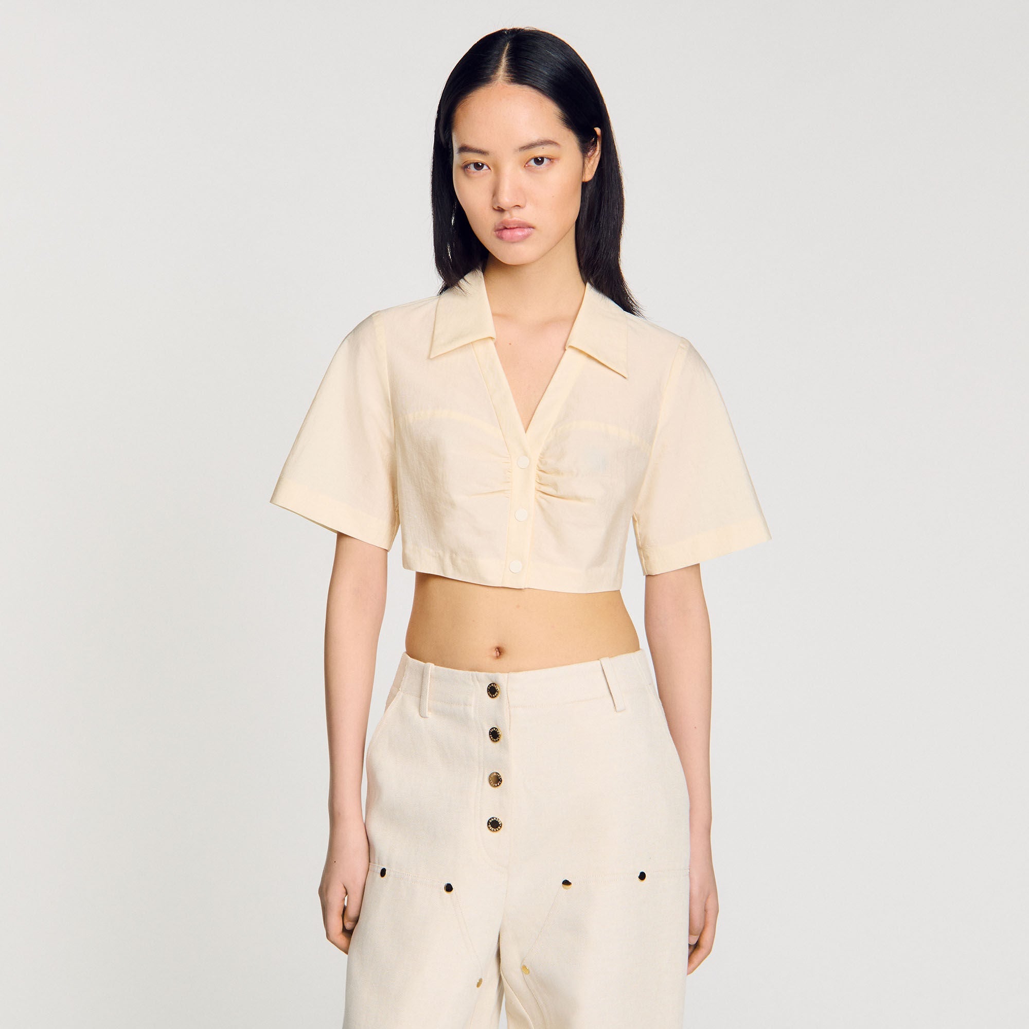 Cropped Gathered Shirt Ecru