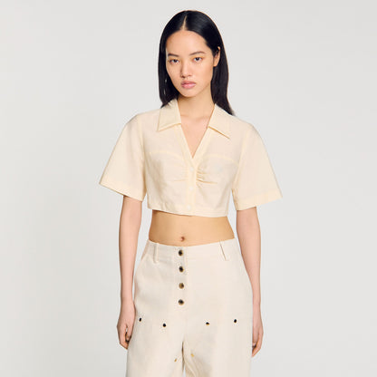 Cropped Gathered Shirt Ecru
