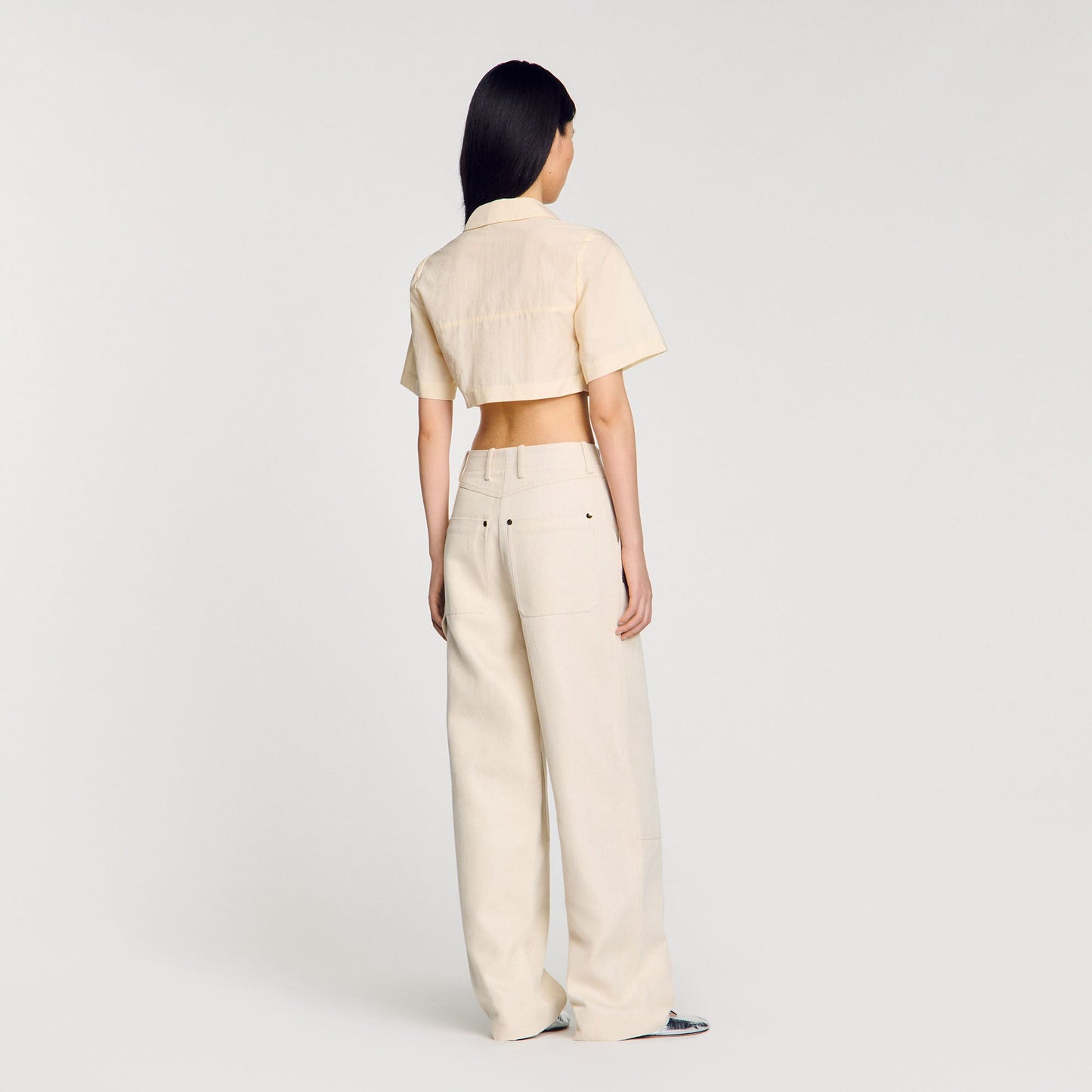 Cropped Gathered Shirt Ecru