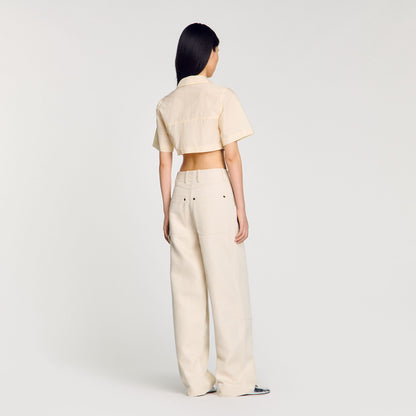 Cropped Gathered Shirt Ecru