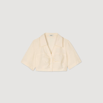 Cropped Gathered Shirt Ecru