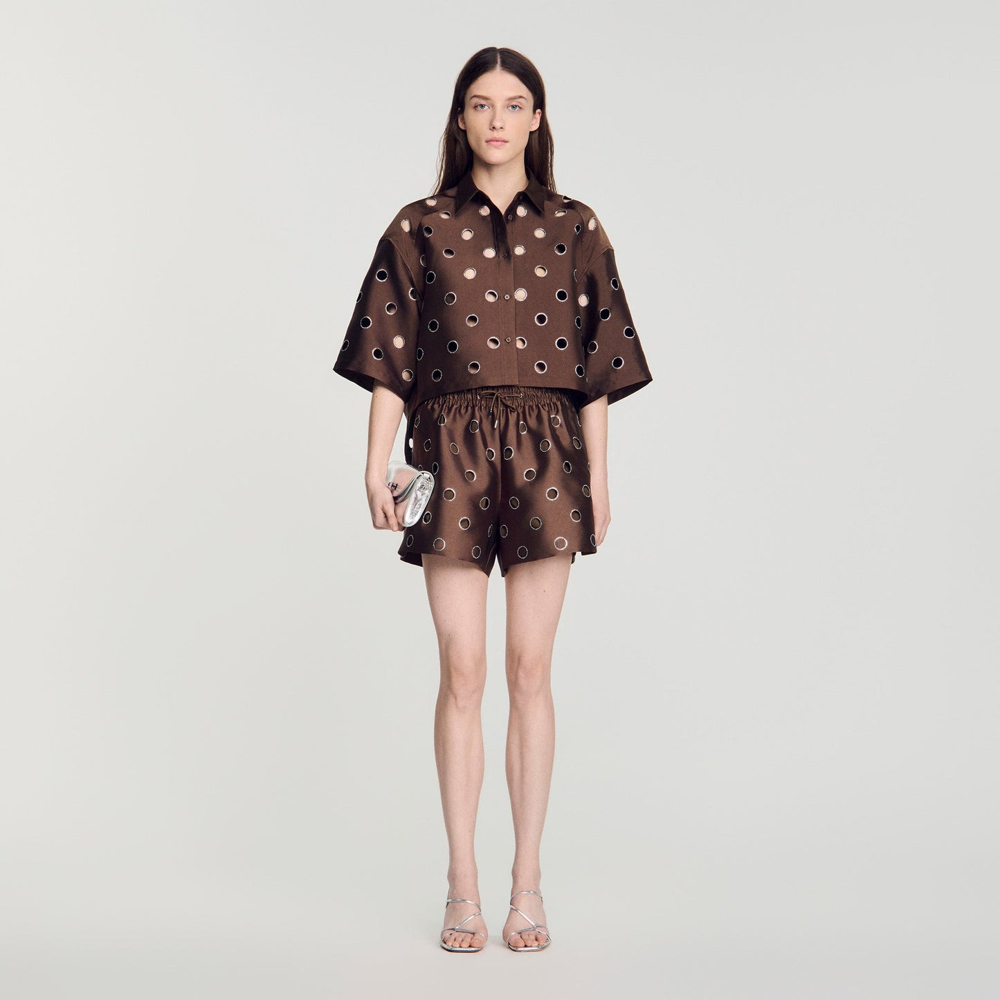 Jupiter Denim Shirt with Rhinestones Brown