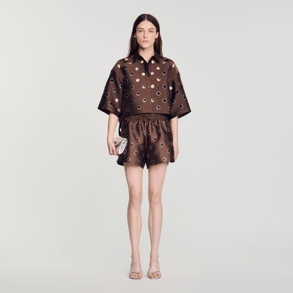 Jupiter Denim Shirt with Rhinestones Brown