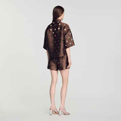 Jupiter Denim Shirt with Rhinestones Brown